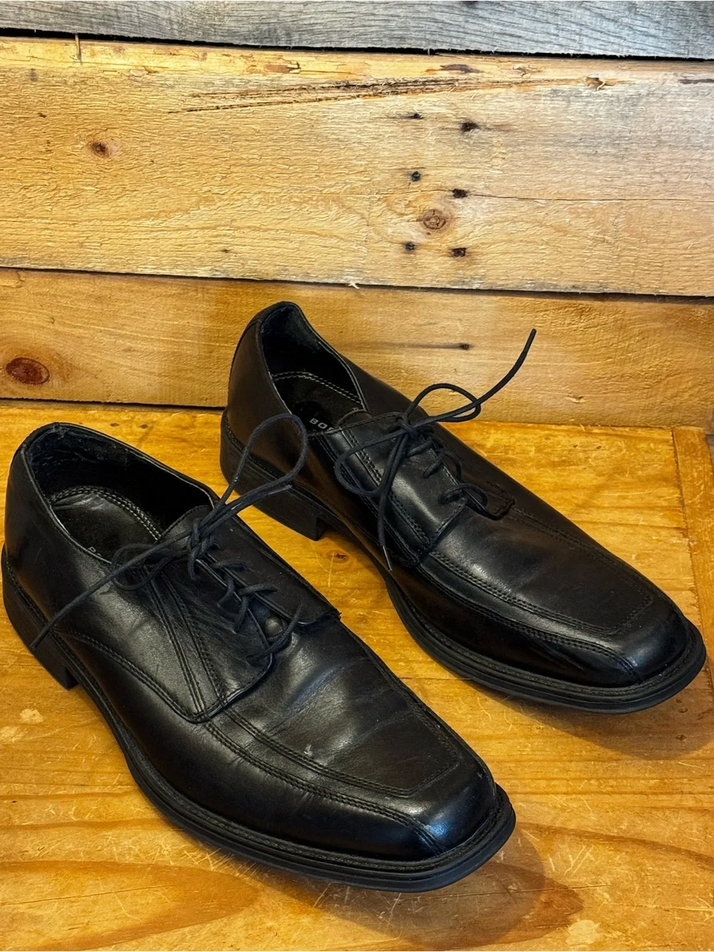 Bostonian Men’s Black Leather Square Toe Lace-Up Dress Shoes - Size 10